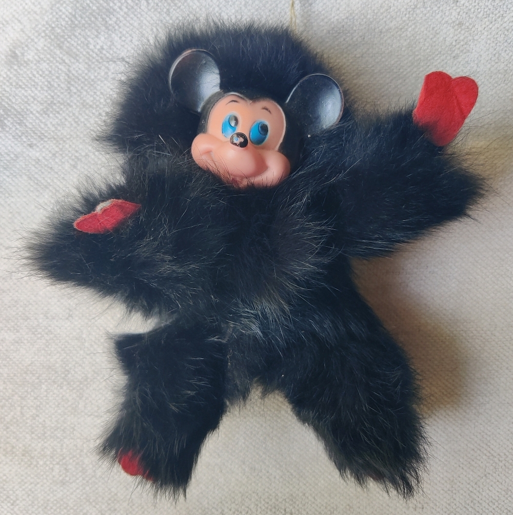 Vintage Mickey Mouse Rubber Face Real Fur Hanging Toy 7" Blue Eyes Rare 70s 80s - Picture 8 of 8